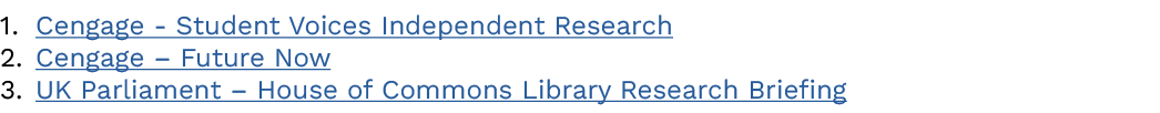 1  Cengage - Student Voices Independent Research 2  Cengage   Future Now 3  UK Parliament   House of Commons Library    