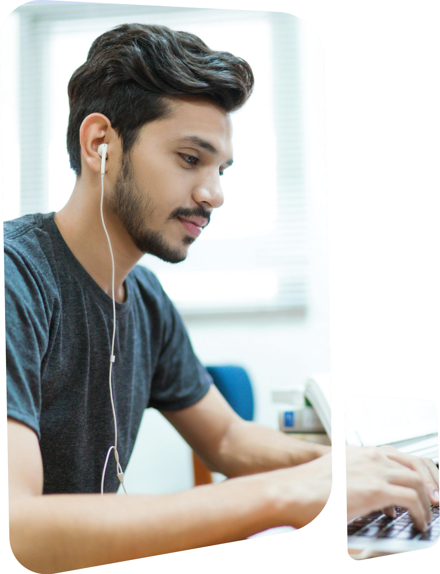 Asian men are using a computer in a university library