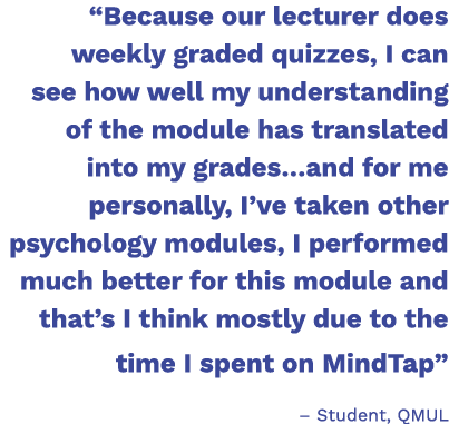 “Because our lecturer does weekly graded quizzes, I can see how well my understanding of the module has translated in...