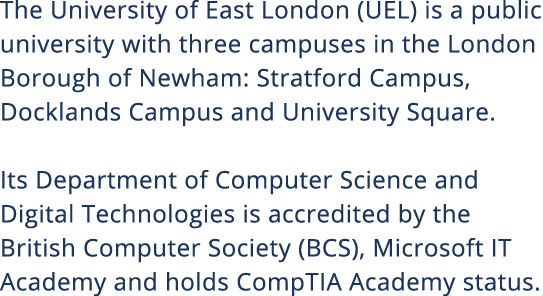 The University of East London (UEL) is a public university with three campuses in the London Borough of Newham: Strat   