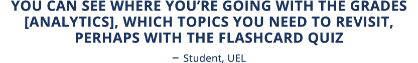 You can see where you re going with the grades  analytics , which topics you need to revisit, perhaps with the flashc   