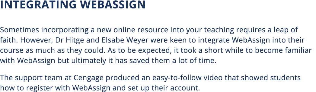 Integrating WebAssign Sometimes incorporating a new online resource into your teaching requires a leap of faith  Howe   