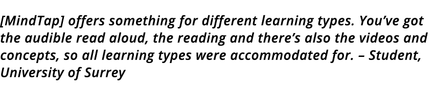  MindTap  offers something for different learning types  You ve got the audible read aloud, the reading and there s a   